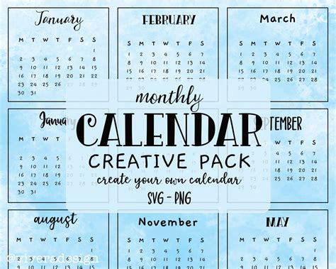 create  monthly master calendar clipart creative pack