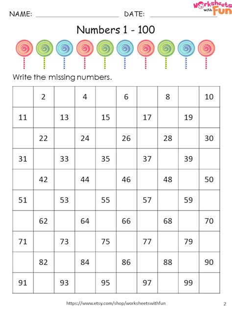 kindergarten math worksheets missing numbers   etsy
