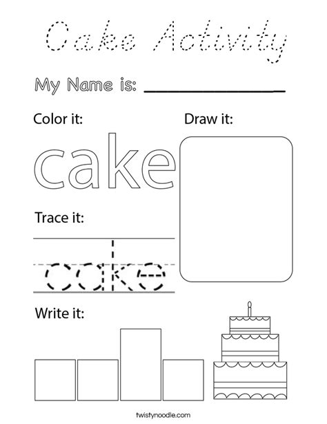 cake activity coloring page dnealian twisty noodle