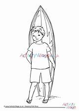 Colouring Surfboard Boy Funfair Village Activity Explore Activityvillage sketch template