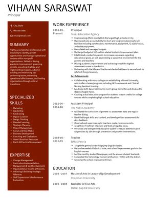 principal resume samples  templates visualcv