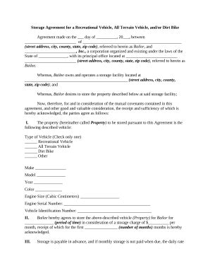 outdoor storage agreement  template pdffiller