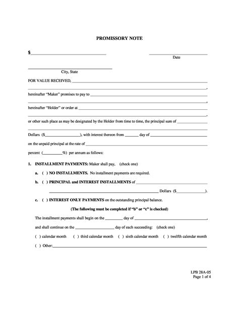 promissory note printable form printable form templates  letter
