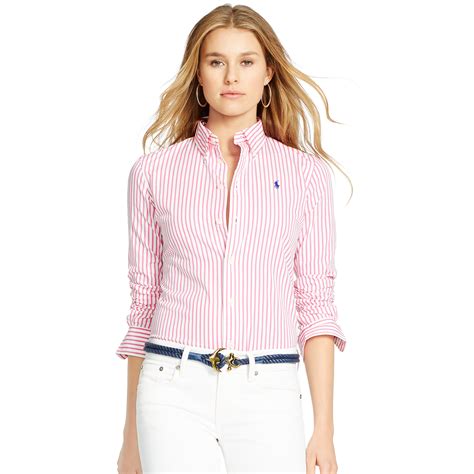 polo ralph lauren custom fit striped shirt  pink lyst