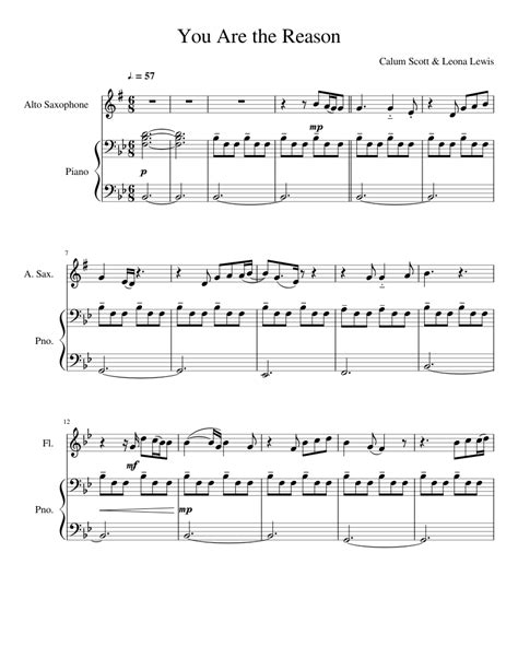 You Are The Reason Alto Sax Duet Sheet Music For Flute Piano Alto