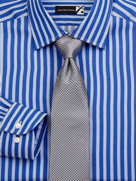saks  avenue striped cotton dress shirt  blue  men lyst