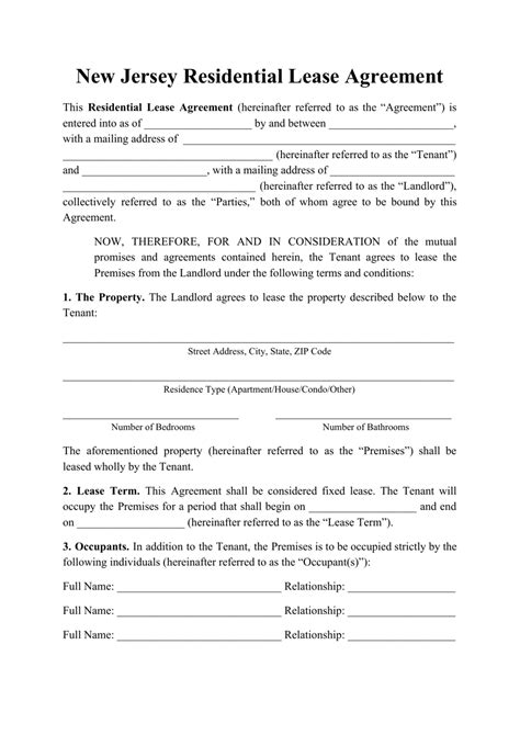 jersey residential lease agreement template fill  sign