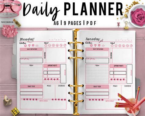 pink daily planner printable day organizer daily agenda etsy daily planner printable