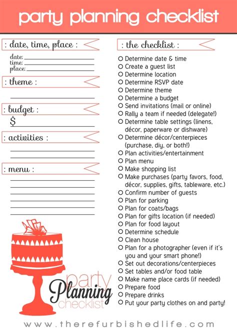 party planning   printable checklist