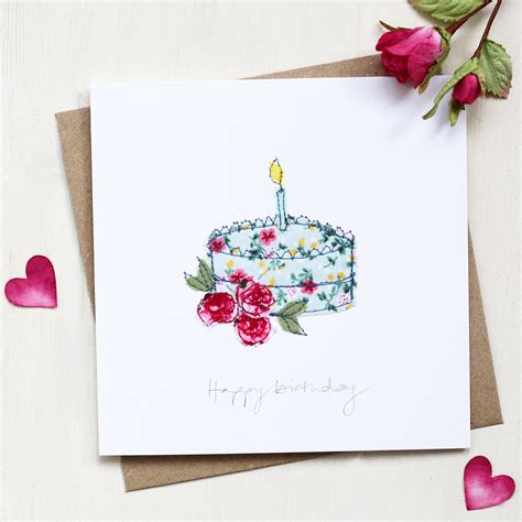 birthday cake card handmade embroidered birthday card