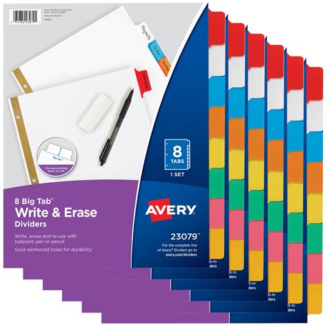 avery write erase paper divider color big tab  tab pk  walmartcom walmartcom