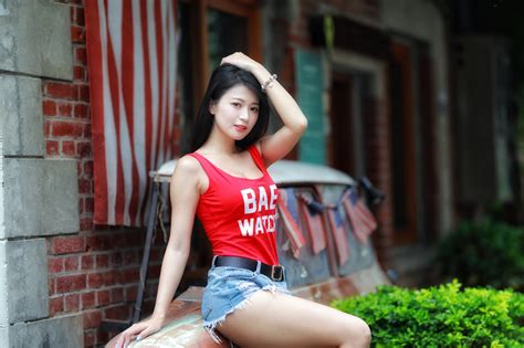 Wallpaper Melihat Viewer Model Asia Si Rambut Coklat Tank Top