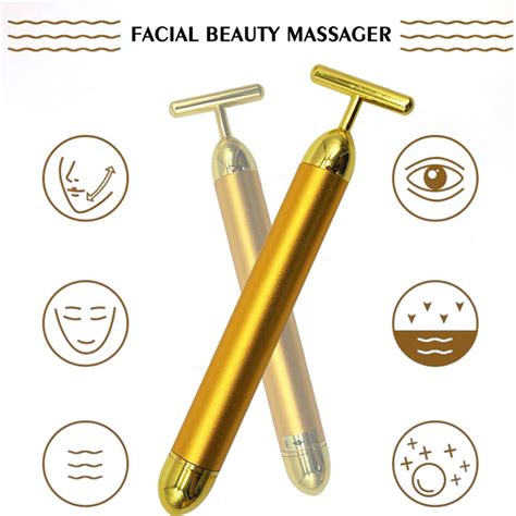 t shape energy micro vibrating facial roller beauty bar 24k golden