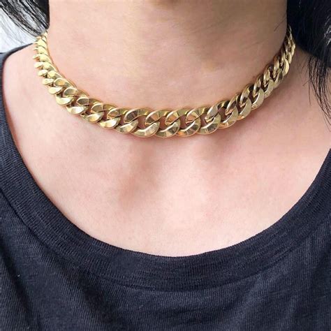 vintage italian 14 karat gold cuban link chain choker necklace at
