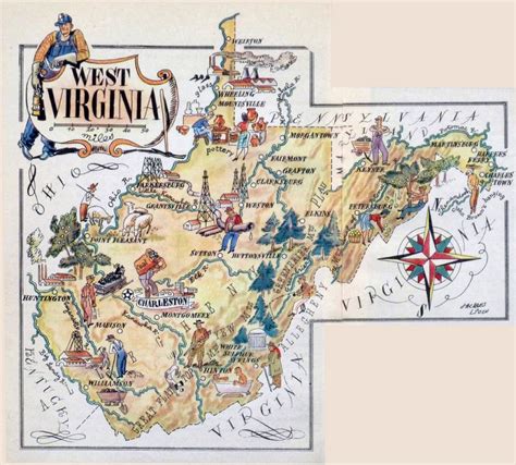 large tourist illustrated map  west virginia state vidianicom maps   countries