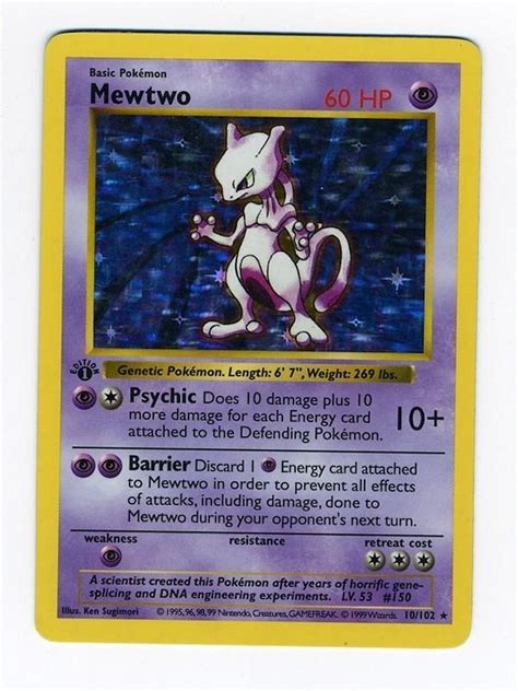 pokemon base set  single st edition mewtwo  slight play sp da card world