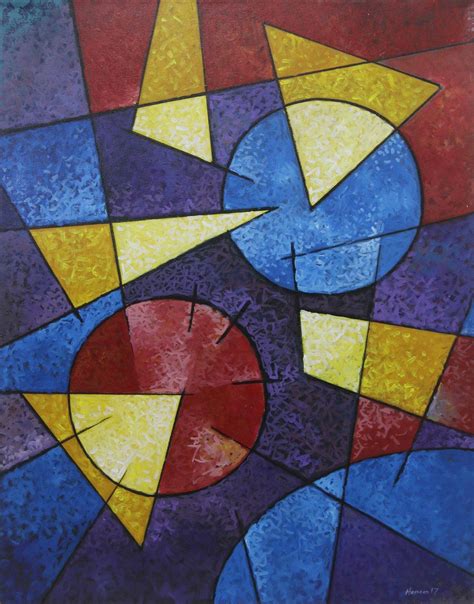 unicef market artist signed geometric abstract painting  bali
