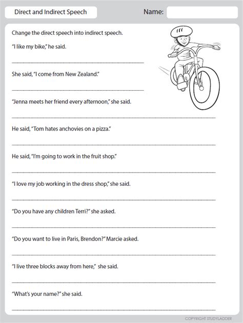 direct  indirect speech worksheets  grade   home teacher grade  grammar lesson