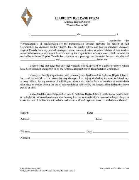 liability release letter  printable documents