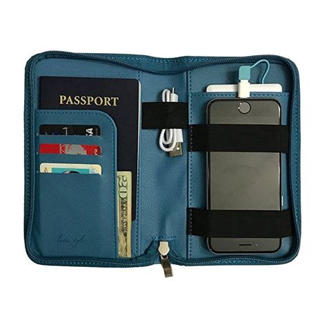 phone charging passport holder travel wallet  removable power bank holds money cards