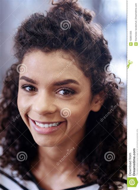 nice content smiling curly haired girl stock image image of