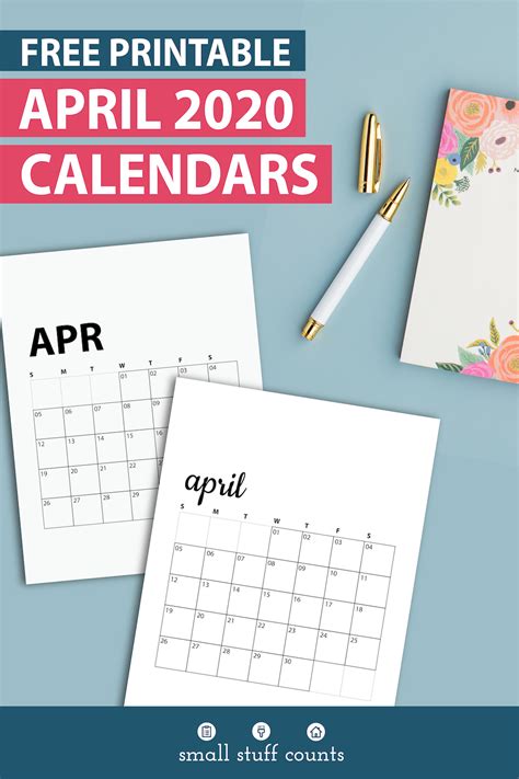 april  calendar printables sunday  monday start small