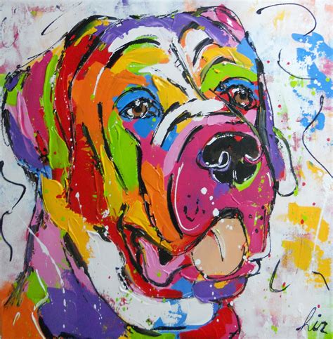 schillderij hond wwwvrolijkschilderijnl original art painting blue dog animal paintings