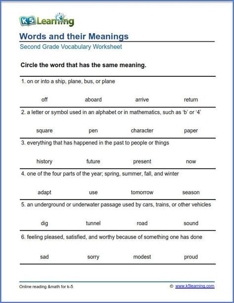 word meaning worksheets grade  vocabulary worksheets word practice