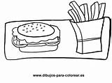 Comida Chatarra Colorir Fritas Hamburguesa Patatas sketch template
