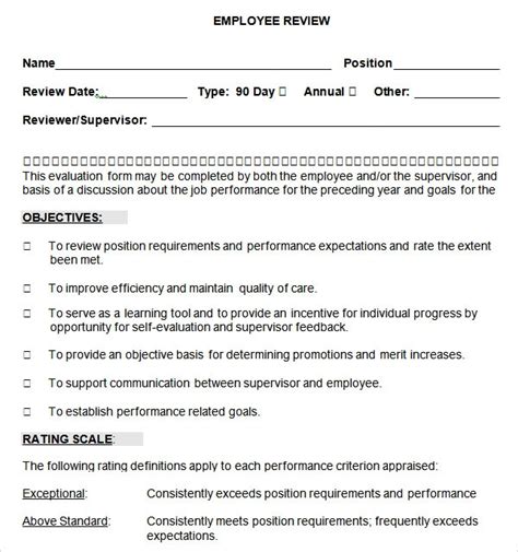 employee review templates  word pages sample templates