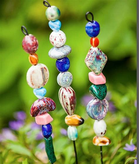 Garden Decor Idea With Wire And Glass Beads Colorful Ceramics