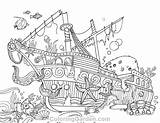 Coloring Sunken Shipwreck Pirate Octopus Sketch sketch template