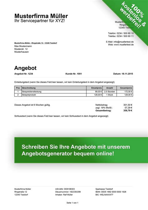 angebot vorlagen kostenlos downloaden