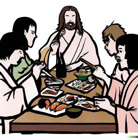 jesus christ eating japanese food    supper dalle  images