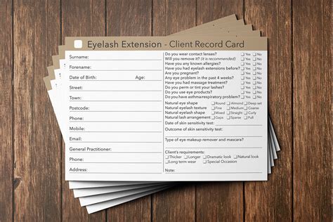 eyelash extension client record card lash consultation treatment salon