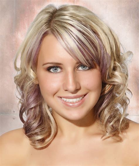 Medium Curly Formal Hairstyle With Side Swept Bangs Light Ash Blonde