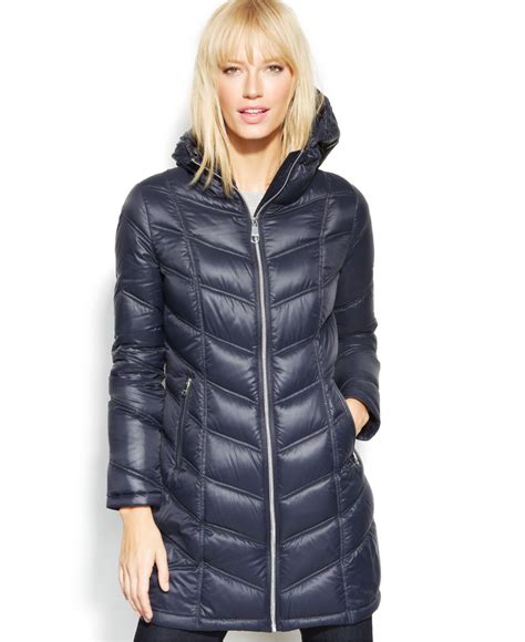 calvin klein quilted  packable puffer coat  blue lyst