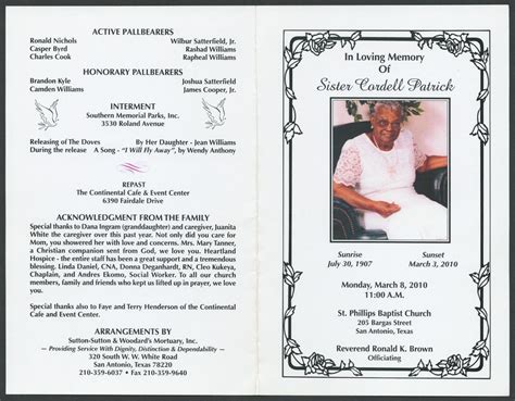 funeral program  sister cordell patrick march   page