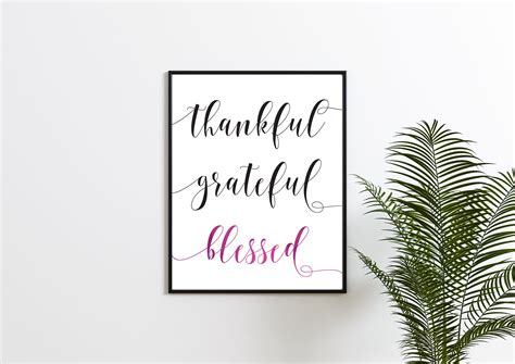 thankful grateful blessed printable wall art instant etsy