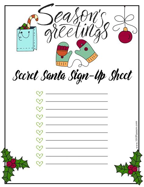 secret santa sign  sheet printable  printable templates
