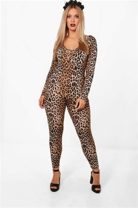 plus leah halloween leopard print catsuit boohoo