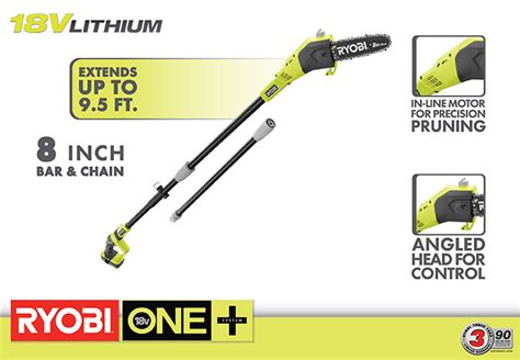 Ryobi One 8 In 18 Volt Lithium Ion Cordless Pole Saw 1 3 Ah Battery