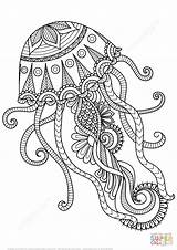 Coloring Jellyfish Zentangle Pages Supercoloring Printable sketch template