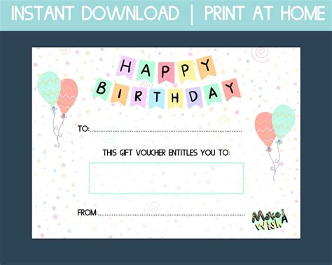happy birthday gift certificate instant  gift card etsy uk