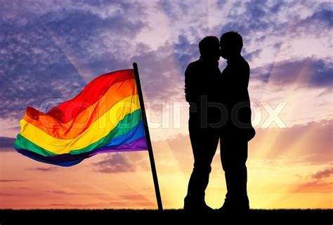 concept of gay people silhouette happy gay kissing