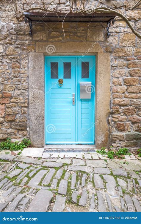 blue entrance door stock photo image  home building