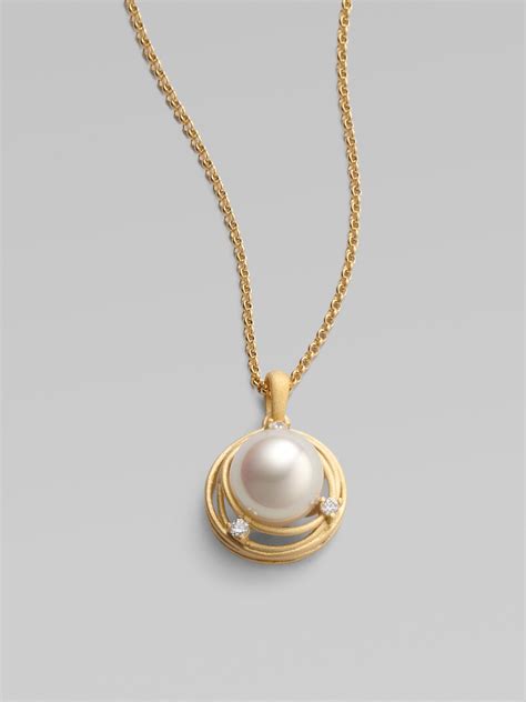 lyst majorica mm pearl pendant necklace  metallic