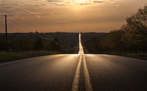 sunset straight road wallpaper