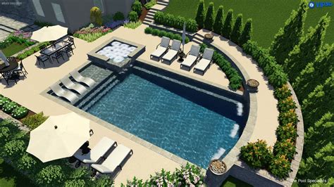 sleek rectangular pool  raised spa  jump ledge swimming pool