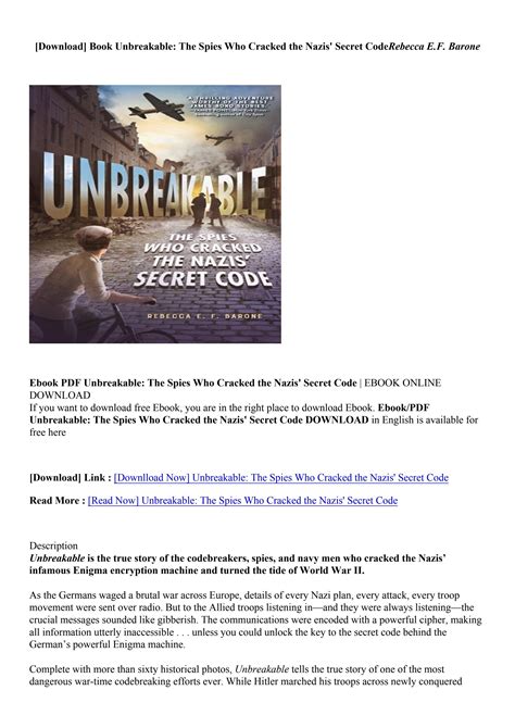 Download Pdf Epub Unbreakable The Spies Who Cracked The Nazis